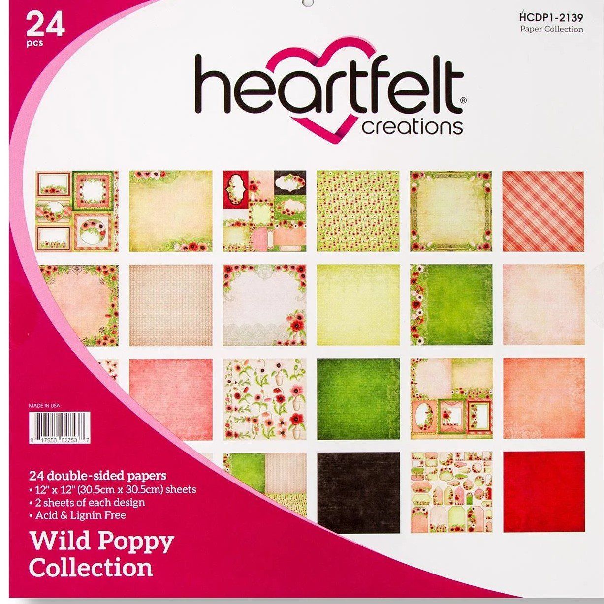 Bloc de papier Wild Poppy - 30.5 x 30.5 cm - Heartfelt Créations