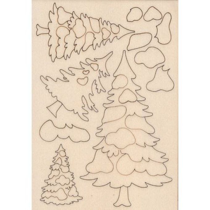  Sapins avec neige 3D en bois