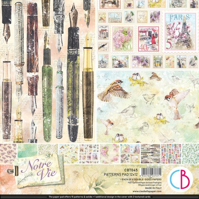 NOTRE VIE PATTERNS PAD 12"X12" 8/PKG