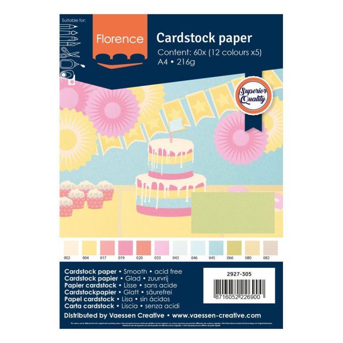 Florence • Cardstock Lisse A4  21X29.70 cm Pastel X60