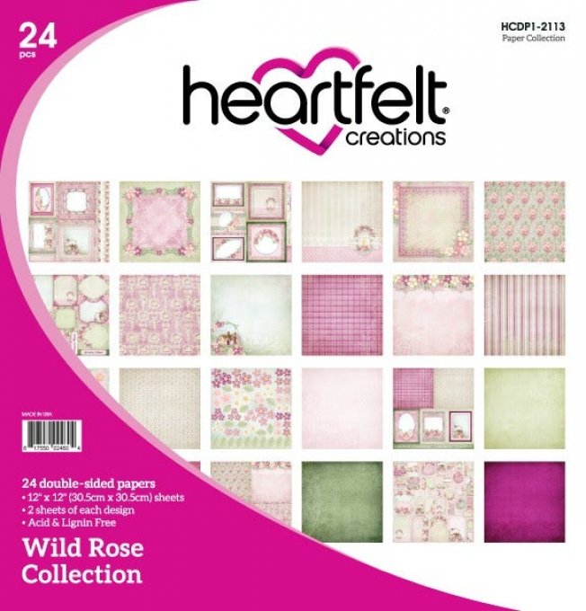 HCDP1-2113-Bloc de papier Rose Sauvage - 30.5x30.5 cm - Heartfelt Créations-wild rose collection-hea