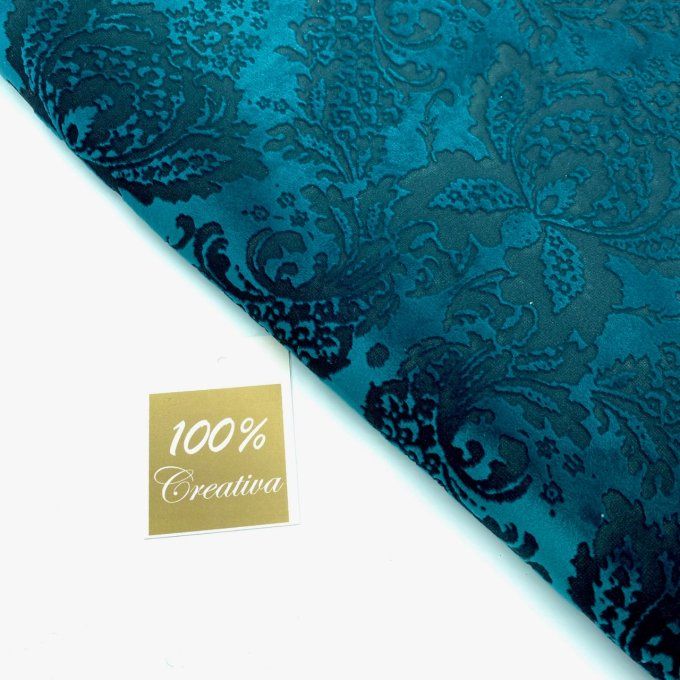 Velours Dévoré Brocart TEAL  50 x 70 cm 