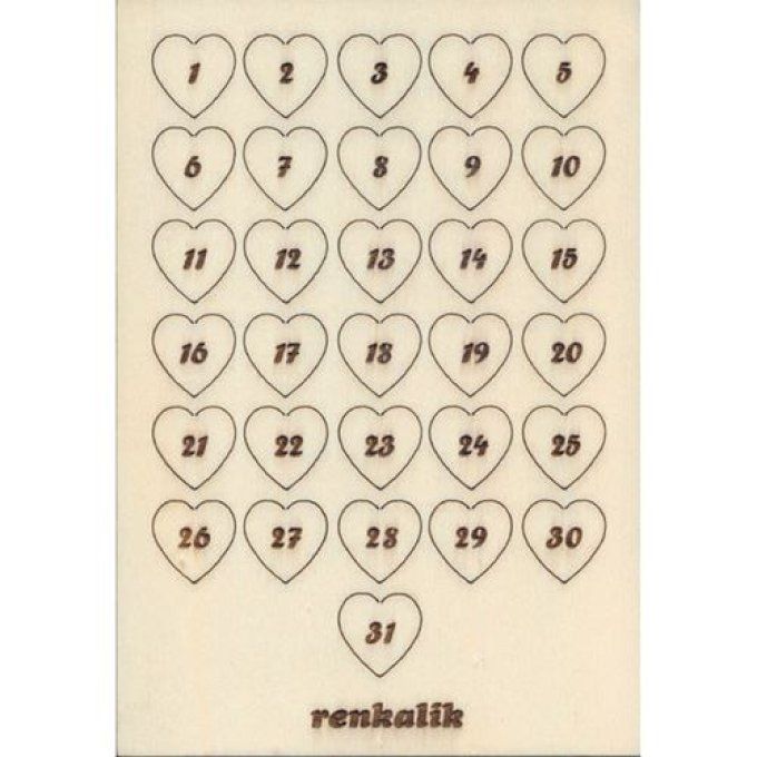 Chiffres en bois coeur calendrier