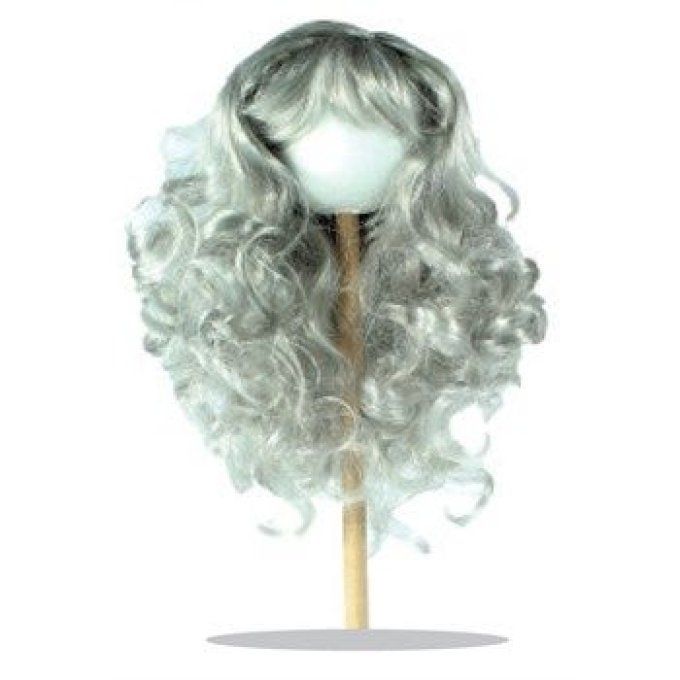 Perruque de poupée cheveux bouclés argent