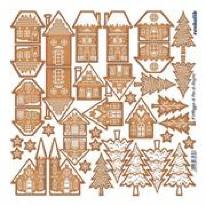 TISSU KRAFT 3D Le Village en Pain d’Épices 45x45 cm