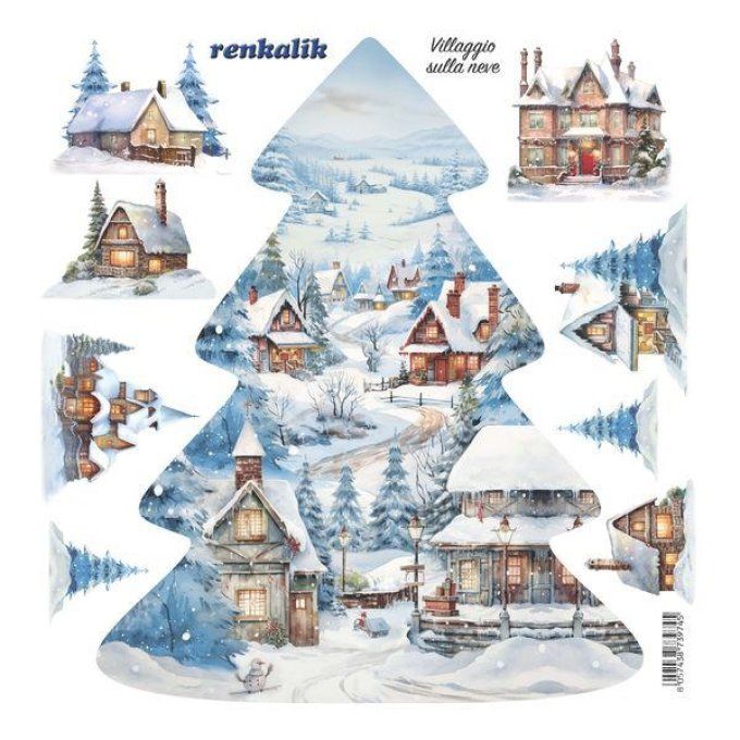 TISSU KRAFT 3D Village sur la Neige 45x45 cm