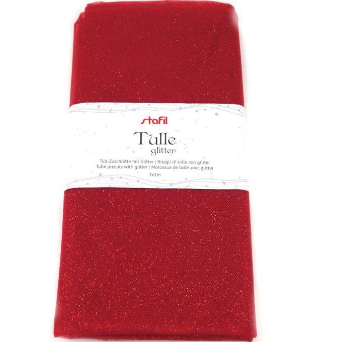 Tulle pailleté rouge