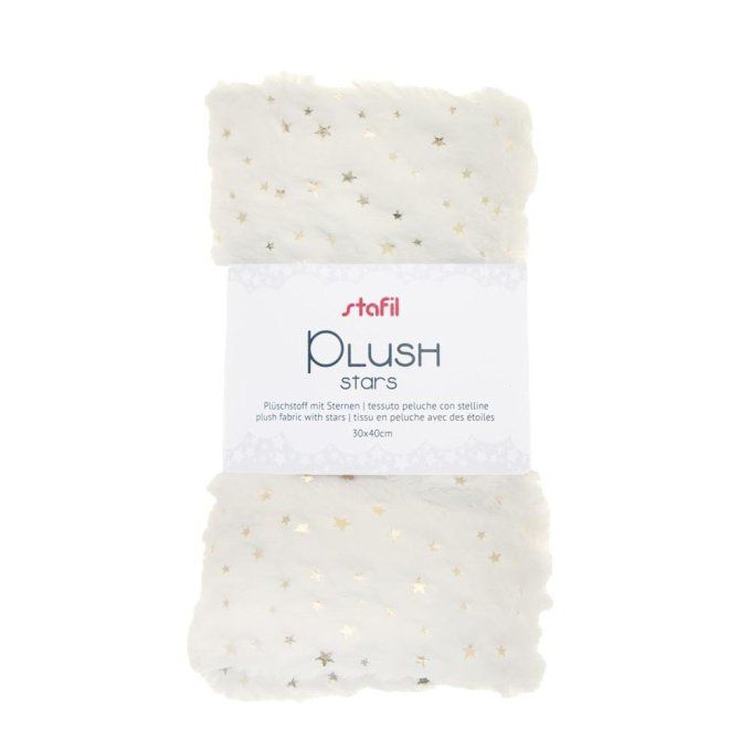 Tissu en peluche blanc avec étoiles dorées