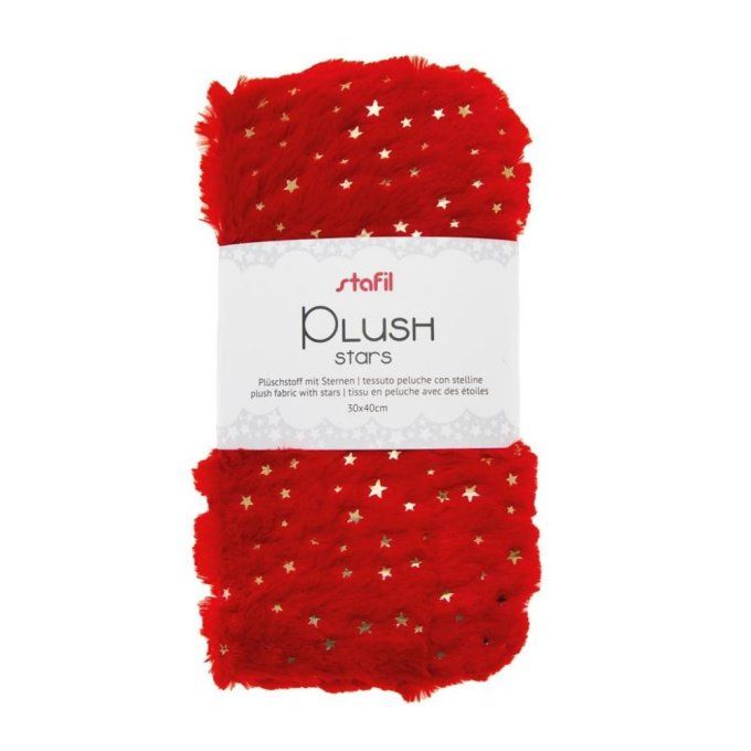 Tissu en peluche rouge avec des étoiles dorées