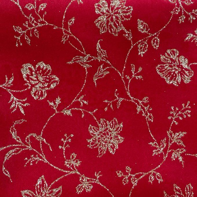 Velours Paillettes Broderie Rouge Theatre 50 x cm