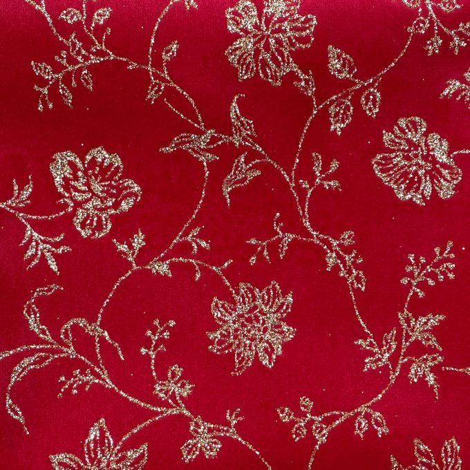 Velours Paillettes Broderie Rouge Theatre 50 x cm